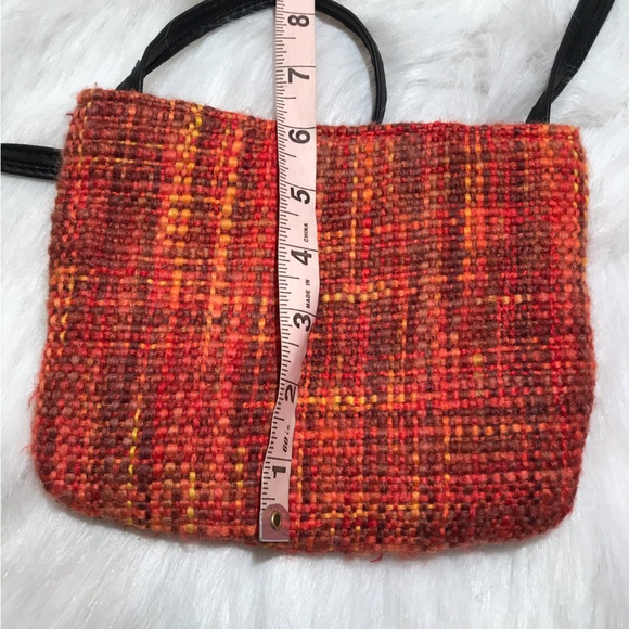 Vintage Calypso woven mini crossbody purse bag orange knit with leather strap - Picture 9 of 10